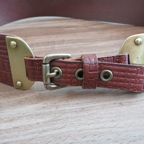 FOSSIL Textured Cognac Brown Leather Chunky Y2K Belt Festival - Women's Size L - Picture 3 of 10